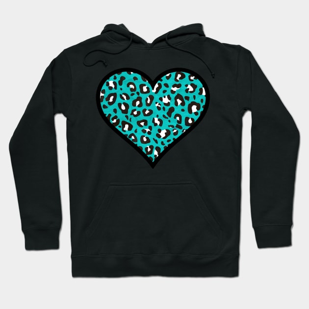 Teal, Black, and White Leopard Print Heart Hoodie by bumblefuzzies